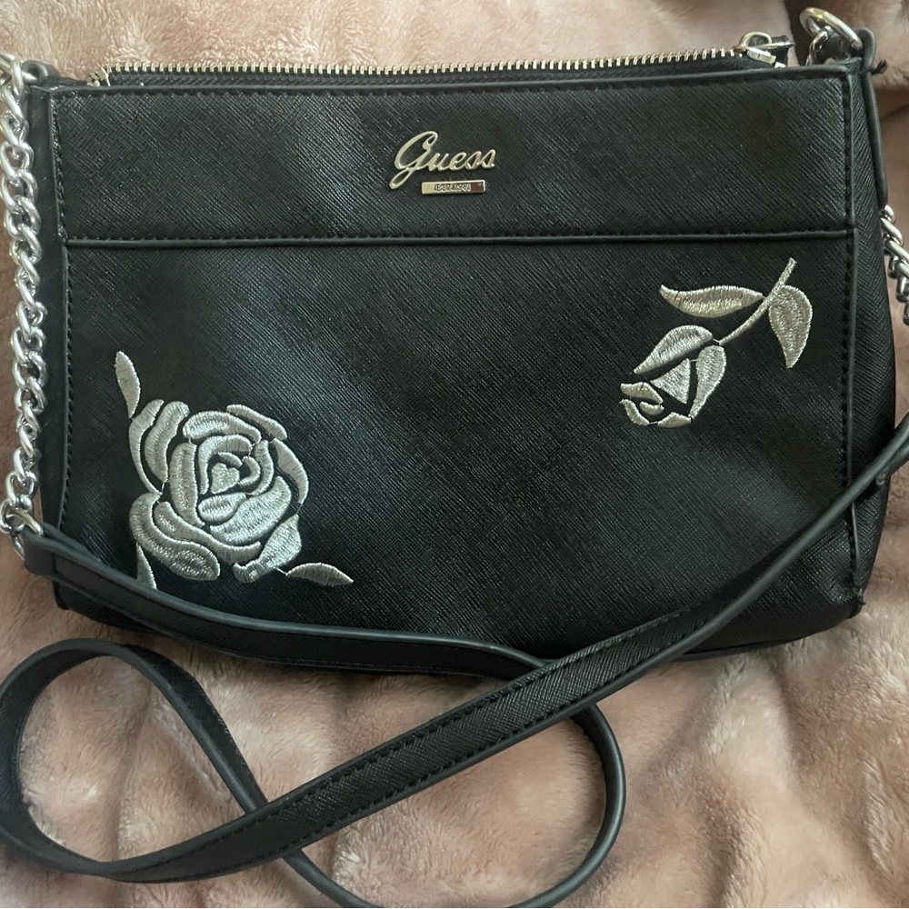 Guess Black Crossbody Bag w/ Rose Embroidery